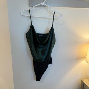 fab'rik Dark Green Satin Cowl Neck Bodysuit